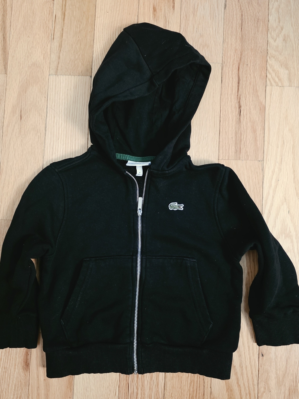 Lacoste Kids Black Zip-Up Hoodie with Crocodile Patch